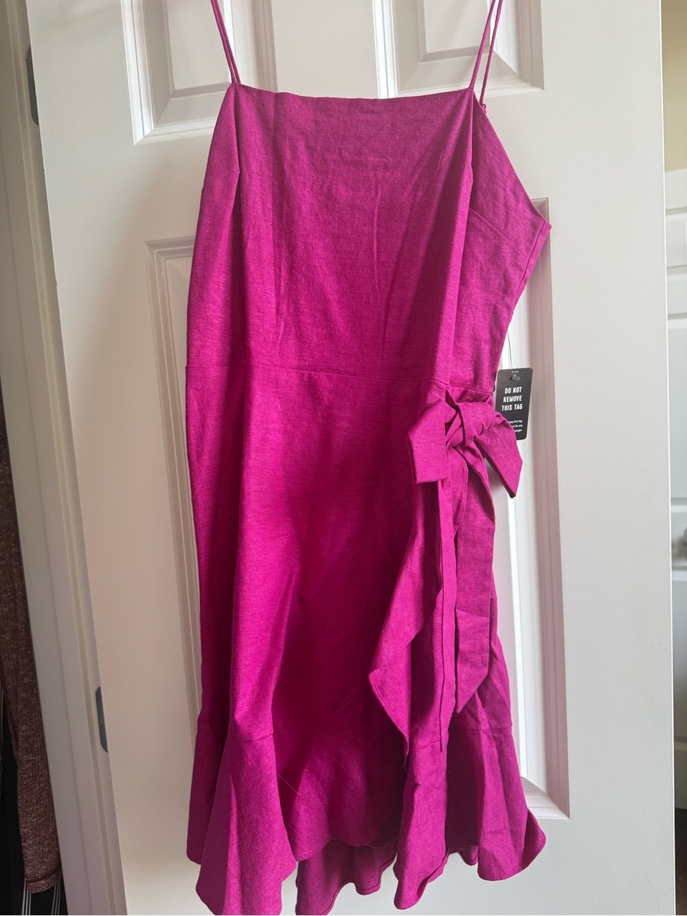 Express Fuchsia Ruffle Midi Dress with Side Tie